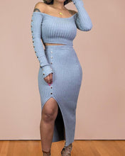 Load image into Gallery viewer, Solid Long Sleeve Skinny Knitted Split Hem Skirt Suit Sets