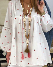 Load image into Gallery viewer, Printing Lace Stitching Long Sleeve Blouse