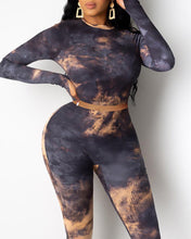 Load image into Gallery viewer, Tie Dye Print Ribbed Long Sleeve Top & Fitted Pants Set