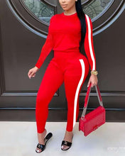Load image into Gallery viewer, Striped Splicing Long Sleeve Skinny Sweatshirts Suit Sets