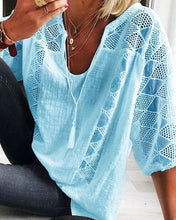 Load image into Gallery viewer, Stitching Lace 3/4 sleeve Blouse