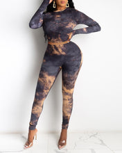 Load image into Gallery viewer, Tie Dye Print Ribbed Long Sleeve Top & Fitted Pants Set