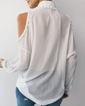 Load image into Gallery viewer, Cold Shoulder Beaded Button Design Top