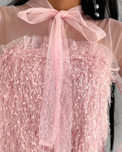 Load image into Gallery viewer, Fluffy Sheer Mesh Tie Front Long Sleeve Top