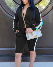 Load image into Gallery viewer, Striped Long Sleeve Loose Coats Sporty Suit Sets