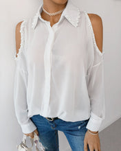Load image into Gallery viewer, Cold Shoulder Beaded Button Design Top