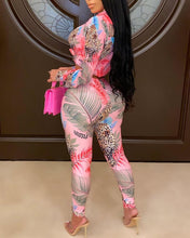 Load image into Gallery viewer, Cheetah Print Long Sleeve Skinny Button-down Blouse Suit Sets