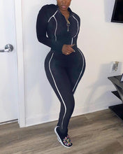 Load image into Gallery viewer, Color Border Long Sleeve Zipper Closure Suit Sets