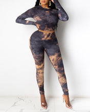 Load image into Gallery viewer, Tie Dye Print Ribbed Long Sleeve Top & Fitted Pants Set
