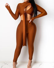 Load image into Gallery viewer, Solid Long Sleeve Skinny Cut-out Lace-up Suit Sets
