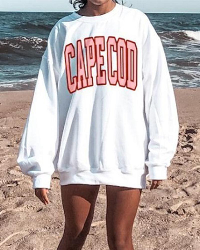 Letter Printing Long Sleeve Loose Sweatshirt