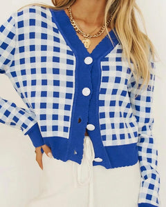 Gingham Long Sleeve Skinny Cropped Cardigans