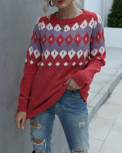 Color Block Christmas Long Sleeve Sweater