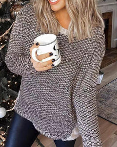 Colorblock Long Sleeve Knit Casual Sweater