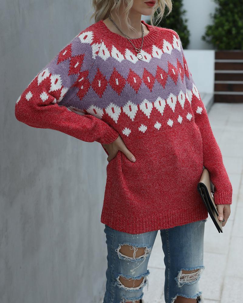 Color Block Christmas Long Sleeve Sweater