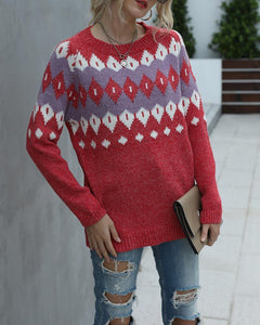 Color Block Christmas Long Sleeve Sweater