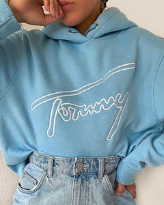 Print Long Sleeve Hooded Loose Sweatshirts