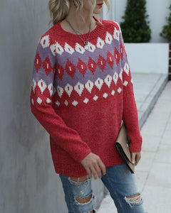 Color Block Christmas Long Sleeve Sweater