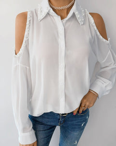 Cold Shoulder Beaded Button Design Top